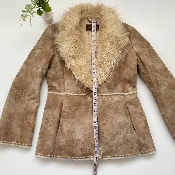 Guess Genuine Suede Penny Lane Shaggy Afghan Coat SZ Sm - Picture 10 of 11